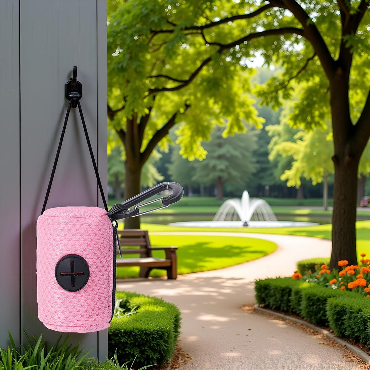 Pink Pet Trash Bag Holder Poop Bag Dispenser MeshFabric Pooper Bag Dispenser LeashHook Pet Waste Bag Holder Pet Supplies