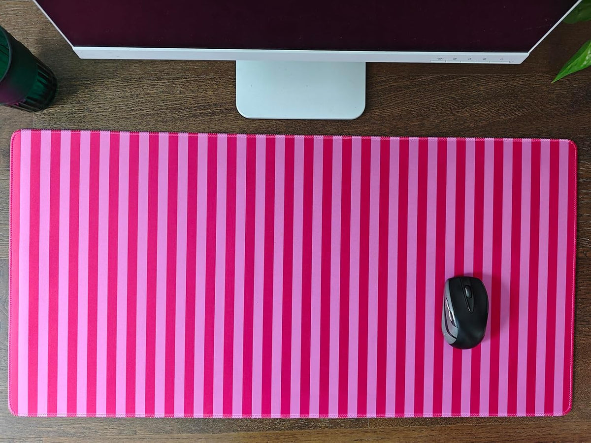 Pink Red Striped Desk Mat Cute Pastel XXL Large Gaming Mouse Pad Desk Pad Kawaii Aesthetic Cozy Keyboard Laptop Computer Mat Home Office Decor for Women