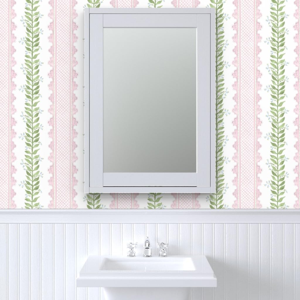 Preppy Pink Stripe Peel and Stick Wallpaper