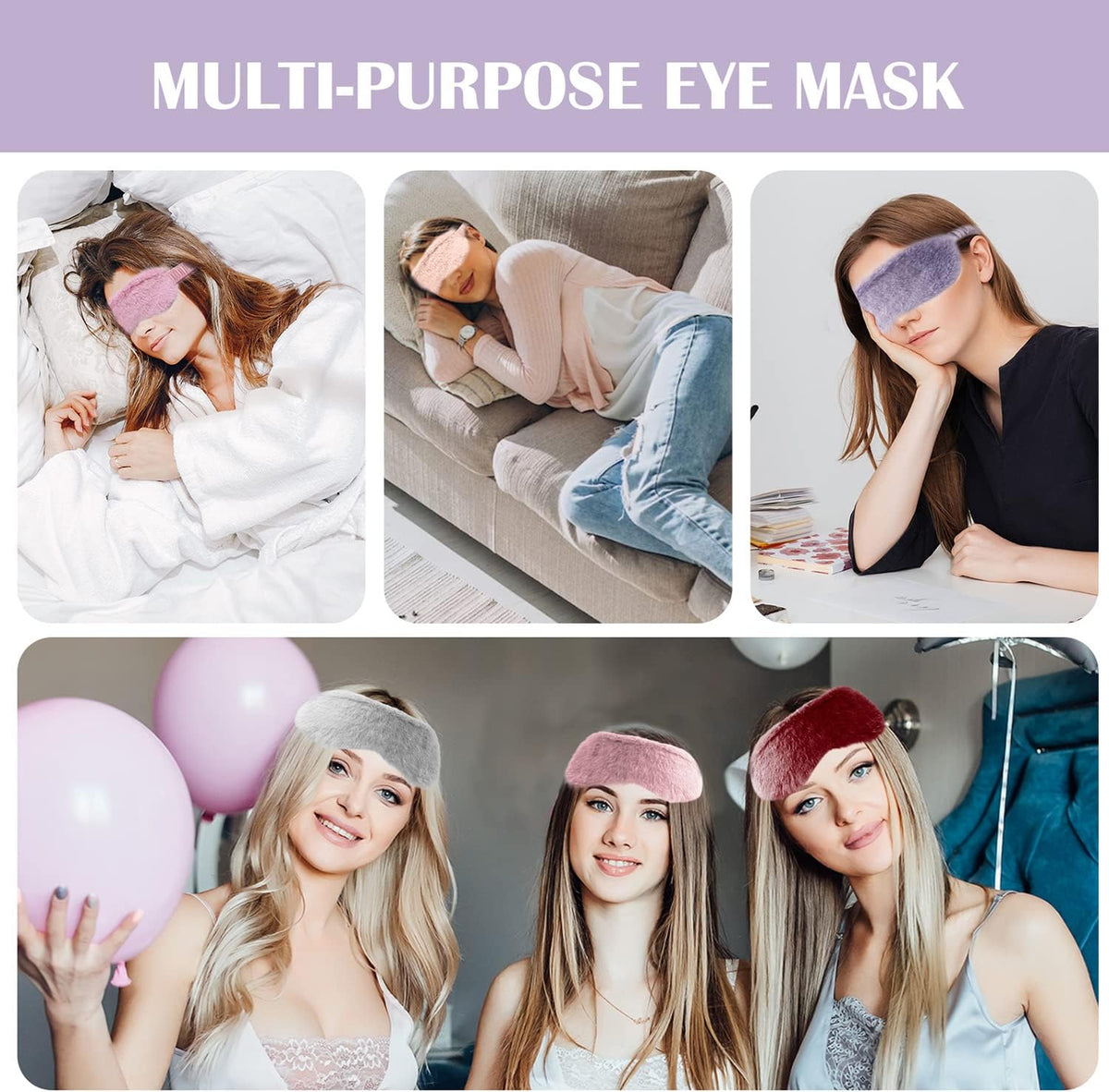 4 Pack Plush Eye Mask Soft Sleeping Blindfold Eye Cover for Sleepover Gift Birthday Party Favors, Comfortable Silky Fabric on the Back, Cozy, Downy and Soft (#64 Light Pink)