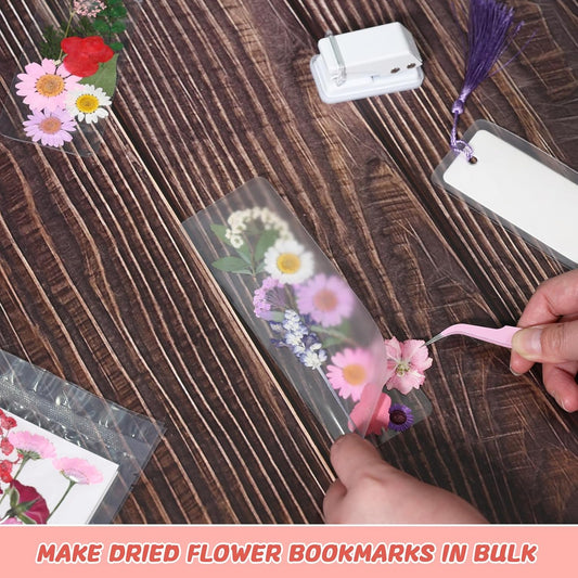 440 Pcs Pressed Flower Bookmark Making Kit, DIY Bookmark Laminating Pouches with Tassels and Puncher, Dried Flower Craft Kits for Adults Women, Valentine Bookish Gifts for Book Lovers