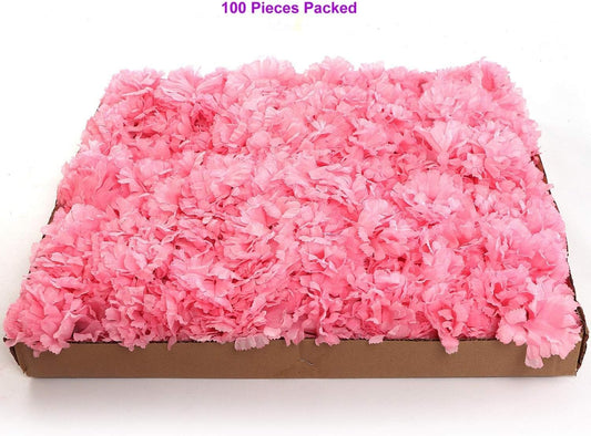 100 Pack Artificial Carnations - Bulk Silk Flowers for Weddings, Mother's Day, Graduations, Easter & Memorial Day - 3.5" Heads, 5" Stems, Real Touch Petals, 18 Colors Available - Pink
