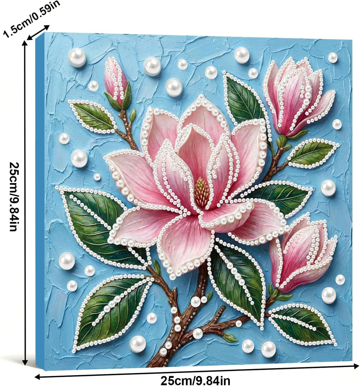 Pink Flowers DIY Pearl Painting Art Kit with Frame - 9.84x9.84 Inch Romantic Pink Floral Pearl Gem Painting for Adults Beginners, Complete Picture Arts Craft for Home Wall Decor