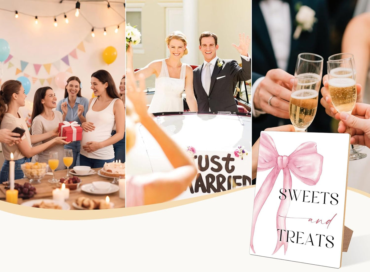 Pink Bow Themed Sweets and Treats Sign, Pink Bridal Shower Decorations, Wedding Signs for Reception, Bridal Shower Table Decor, Reception Tabletop decor for Engagement Bachelorette Party