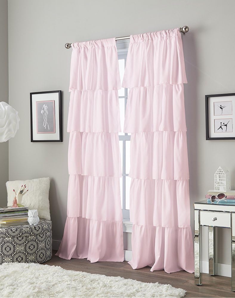 Flounced Ruffle Rod Pocket Curtain Panel, 95 inch, Pink, 1 Panel, 1Q82460APK