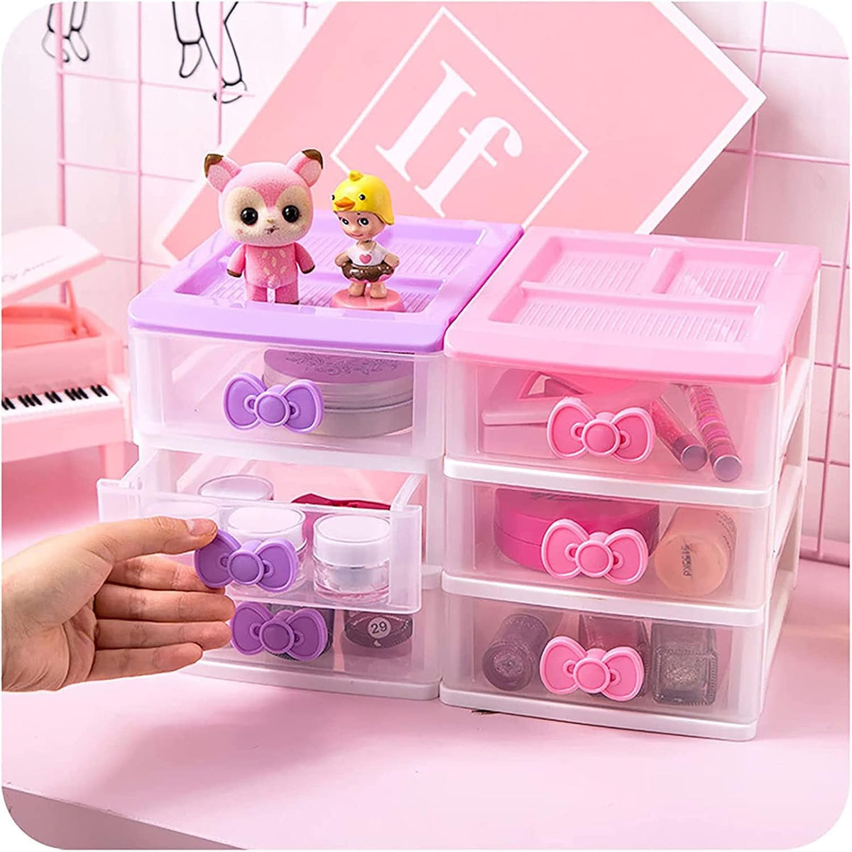 3 Drawer Mini Desk Organizer Plastic Cute Pink Drawer Storage