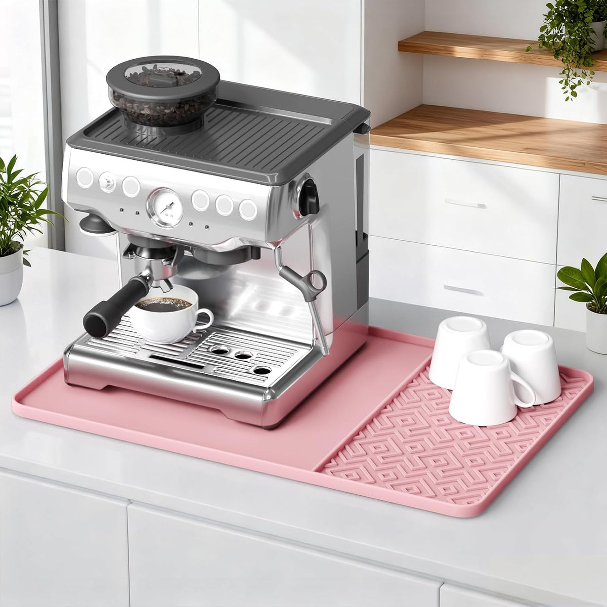 Silicone Coffee Mat with Raised Edges 24" x 16" – Waterproof Countertop Mat, Coffee Maker Pad, Espresso Machine Mat, Heat Resistant Dish Drying Mat