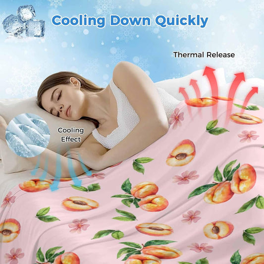 Summer Cooling Blankets for Hot Sleepers - Summer Peaches on Pink Background Blanket Thin Lightweight Breathable Soft Throws for Bed Couch Sofa Watercolor Flower Decor,40x60IN