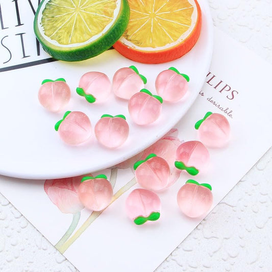 50PCS Artificial Pink Mini Peach Decoration Flatback Resin Peach Charms Fake Small Peaches Embellishments for DIY Craft Accessory Scrapbooking Hair Clips Photo Prop