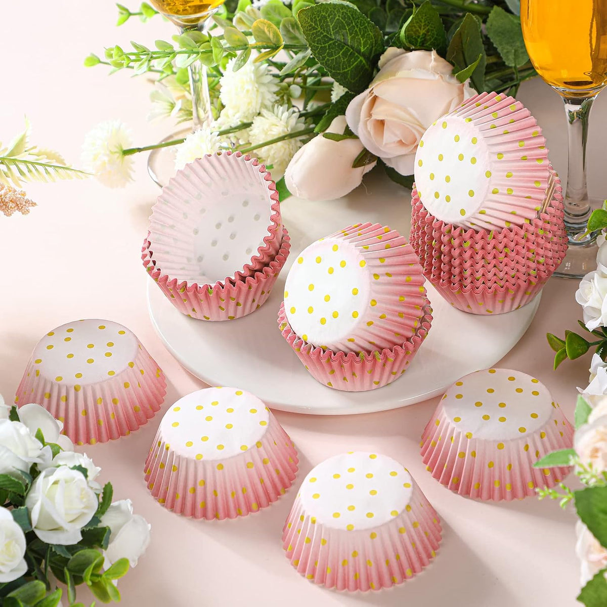 300 Count Pink Nonstick Cupcake Liners Baking Standard Cup Holder Rose Gold Paper Baking Wrappers for Baby Shower Bridal Shower Wedding Birthday Holiday Party Decorations(Pink)