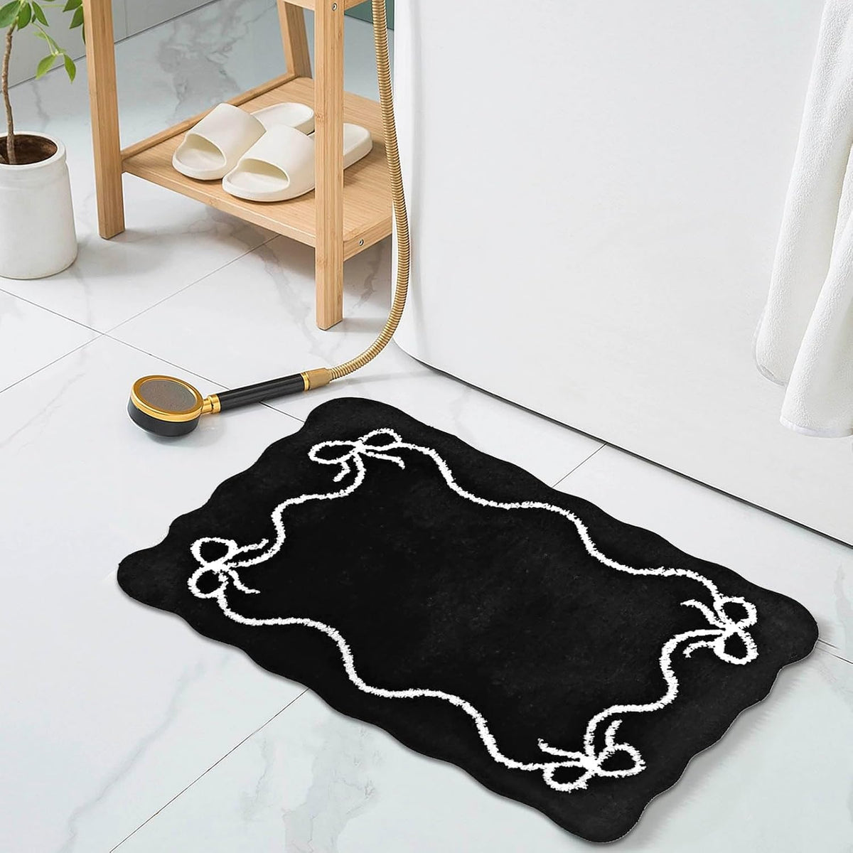 Black Bow Bath Mat Cute Bow Bathroom Rug Super Soft Absorbent Bathroom Rugs Non Slip Bath Mat Machine Washable Rug for Bathrooms 20x32 inches (Black, 50x80cm)