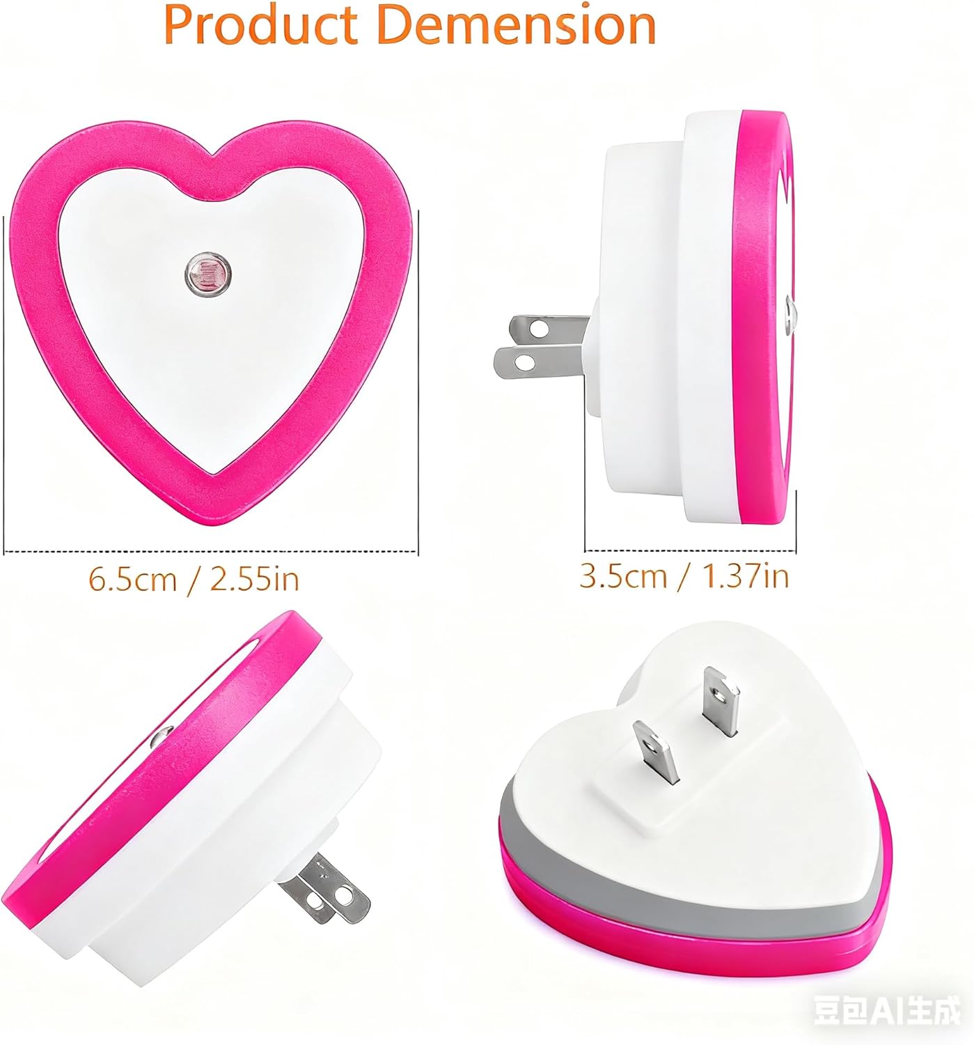 LED Night Lights Plug in(2-Pack), Dusk to Dawn Sensor Auto-On/Off, Cute Nightlight Heart Shaped 0.5W for Bedroom, Bathroom, Kids Room, Nursery, Hallway (Pink)