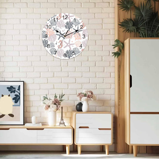 Wall Clock Pink Starfish 14" Round Silent Non-Ticking PVC Clocks Shell Coral Marine Life Battery Operated Round Clock for Living Room Bedroom Office Kitchen Wall Decor