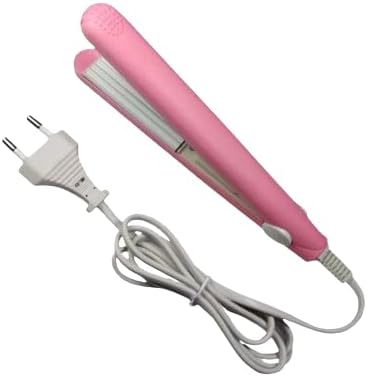 Mini Ceramic Hair Straightener and Curler, Travel-Size Flat Iron, 220V European Plug, Pastel Colors (Pink)