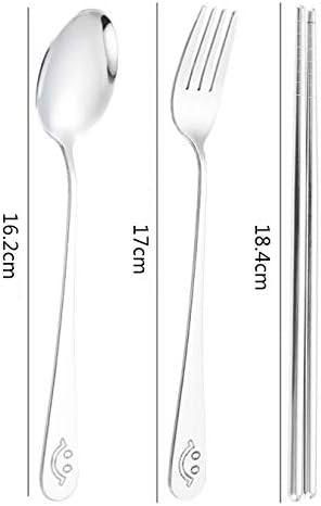 WOIWO 3 Pieces/Set of Stainless Steel Portable Tableware Outdoor Travel Smiley Face Fork Spoon Chopsticks Set (pink)