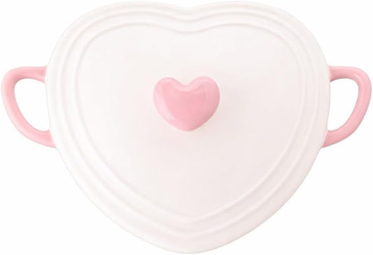 10 Strawberry Street Heart Mini Cocotte Lidded Ramekins, Set of 2, Ceramic Souffle & Baking Dishes, Mini Dutch Oven (Pink Hearts)