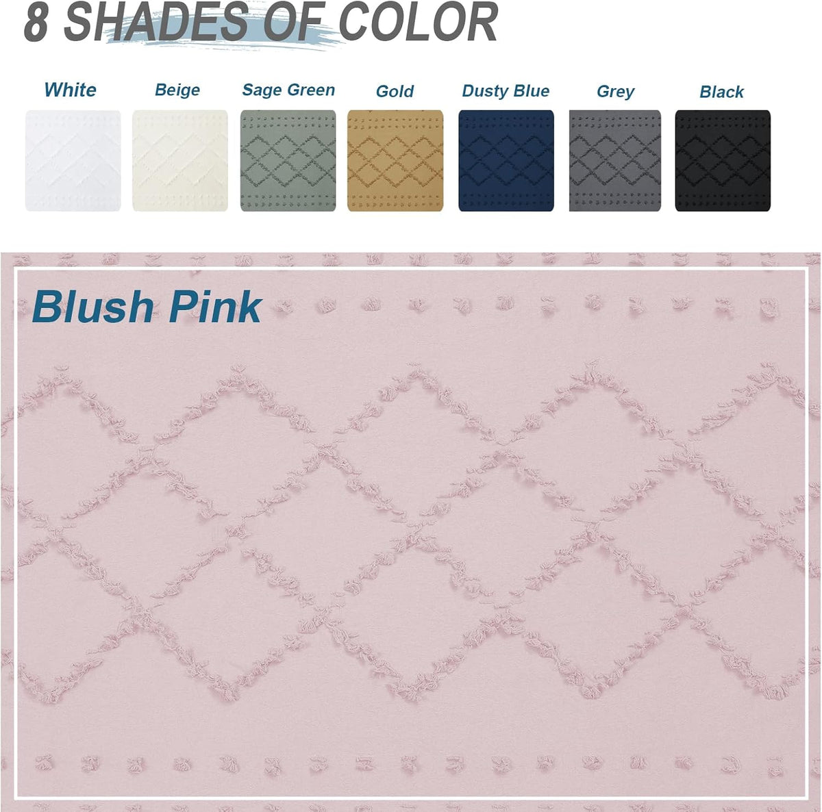 Blush Pink Fabric Shower Curtain 72x72 Inches, Clip Jacquard Minimalist Cloth Shower Curtain for Bathroom, Chic Tufted Plaid Striped Boho Fabric Shower Curtain for Hotel