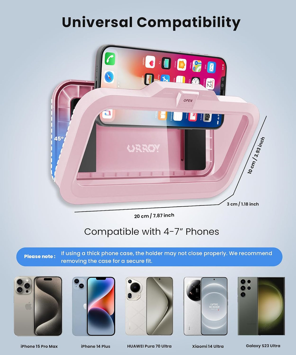 Shower Phone Holder Waterproof One-Touch Open Shower Phone Case Anti-Fog & Sensitive Touchscreen Bathroom Wall Phone Mount Stand Universal Fit for iPhone & Smartphones Gift for Men Women Pink