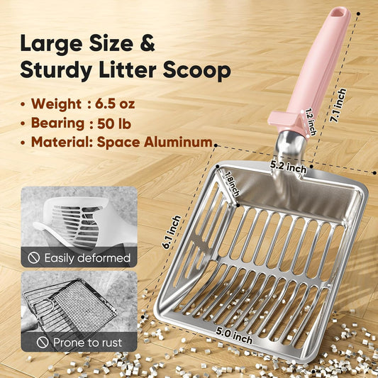 Large Metal Cat Litter Scoop w/ Deep Shovel, Dual-Size Holes & Hanging Hook