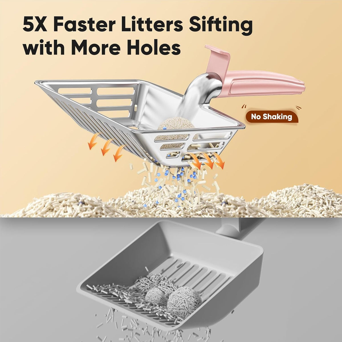 Large Metal Cat Litter Scoop w/ Deep Shovel, Dual-Size Holes & Hanging Hook