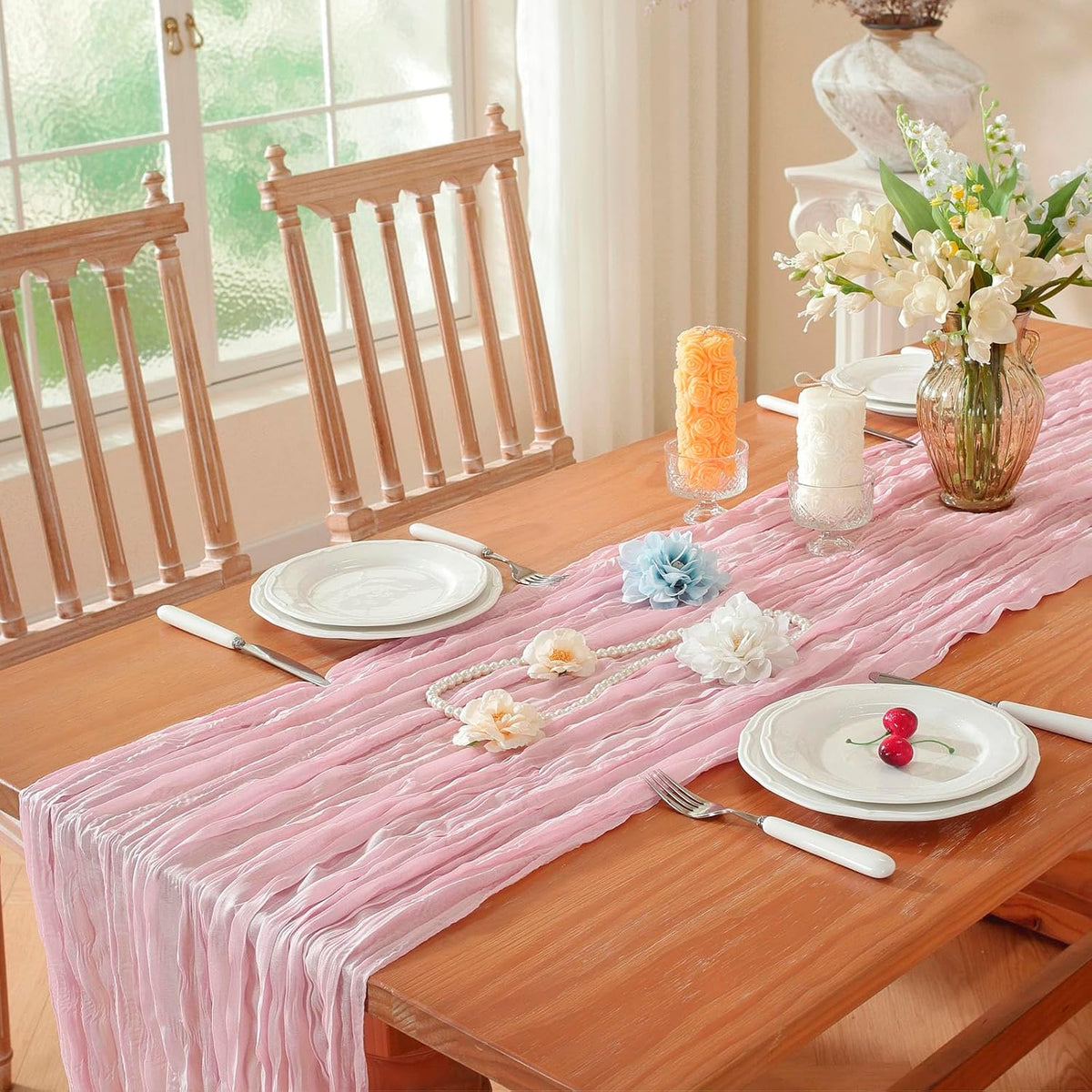 2 Pack Cheesecloth Table Runner, Fall Table Runner 120 Inch – Pink Cheesecloth Gauze – 10FT Cheese Cloth Runner for Wedding, Party, Baby Shower, Home Decorations