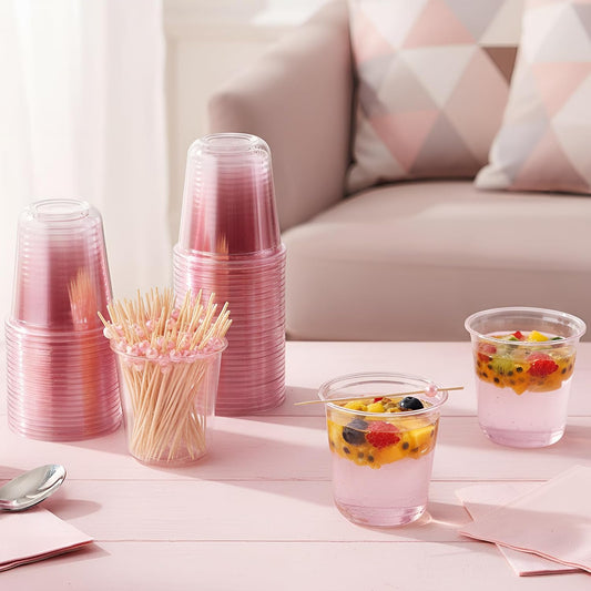 50 12oz Pink Plastic Cups 100 Cocktail Picks, Pink Party Cups