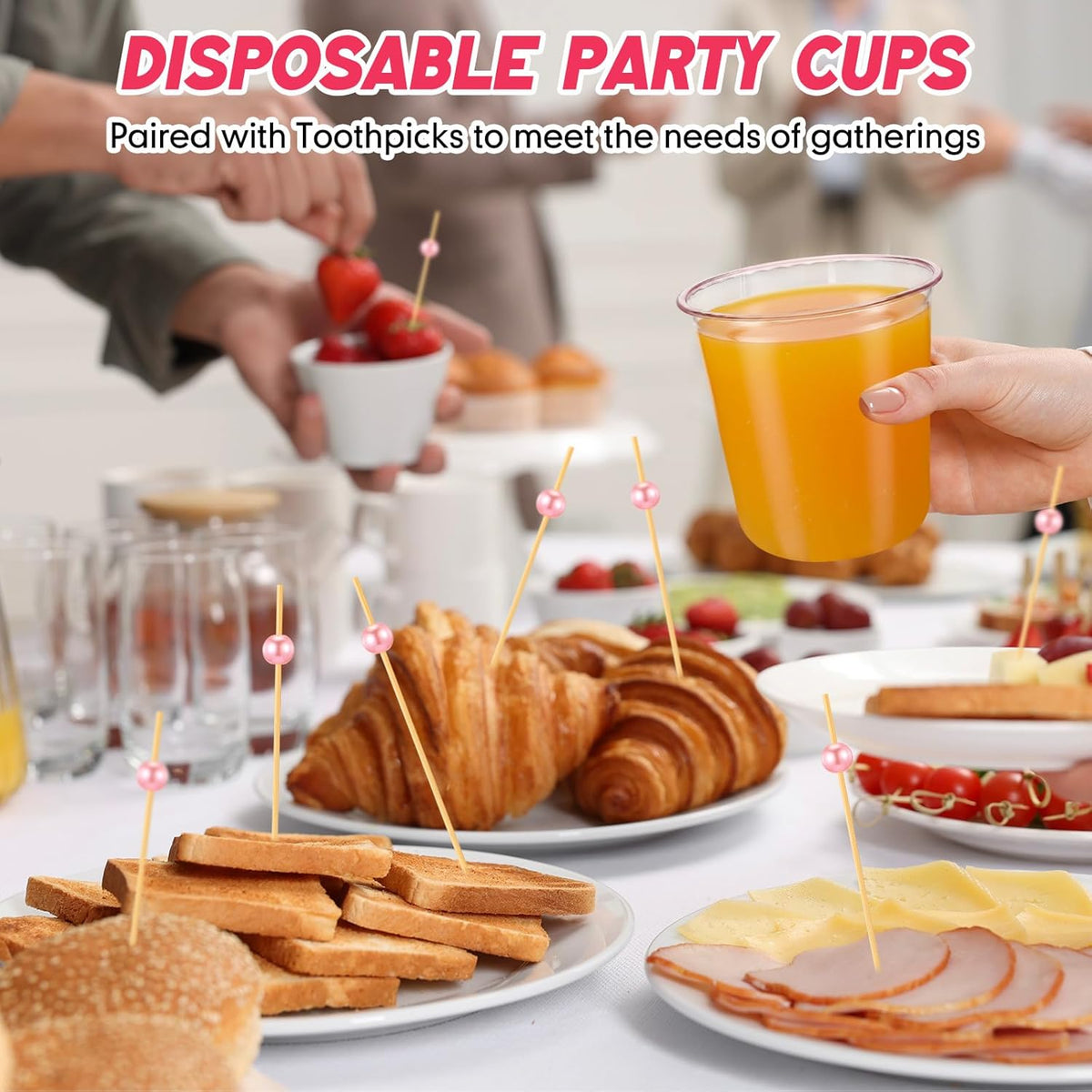 50 12oz Pink Plastic Cups 100 Cocktail Picks, Pink Party Cups