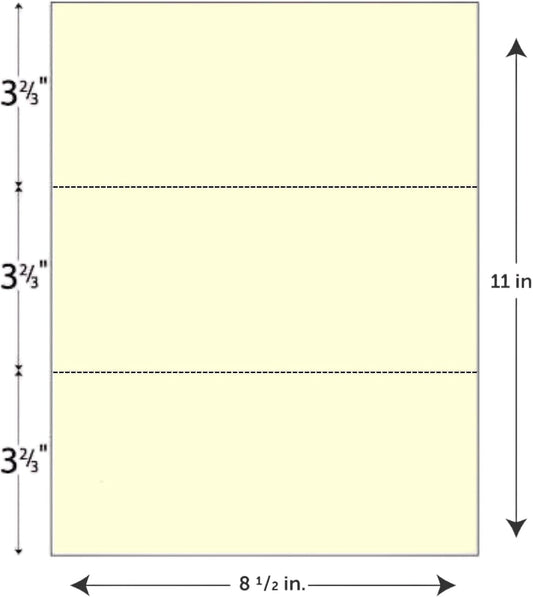 (TM) 8.5x11 Perforated Paper, 20/50 Pound, 75 GSM, Variety of Perforation Sizes and Colors, for Forms, Tickets, Postcards. (Peach, 3 up - horizontal 3 2/3" and 7 1/3" from bottom)
