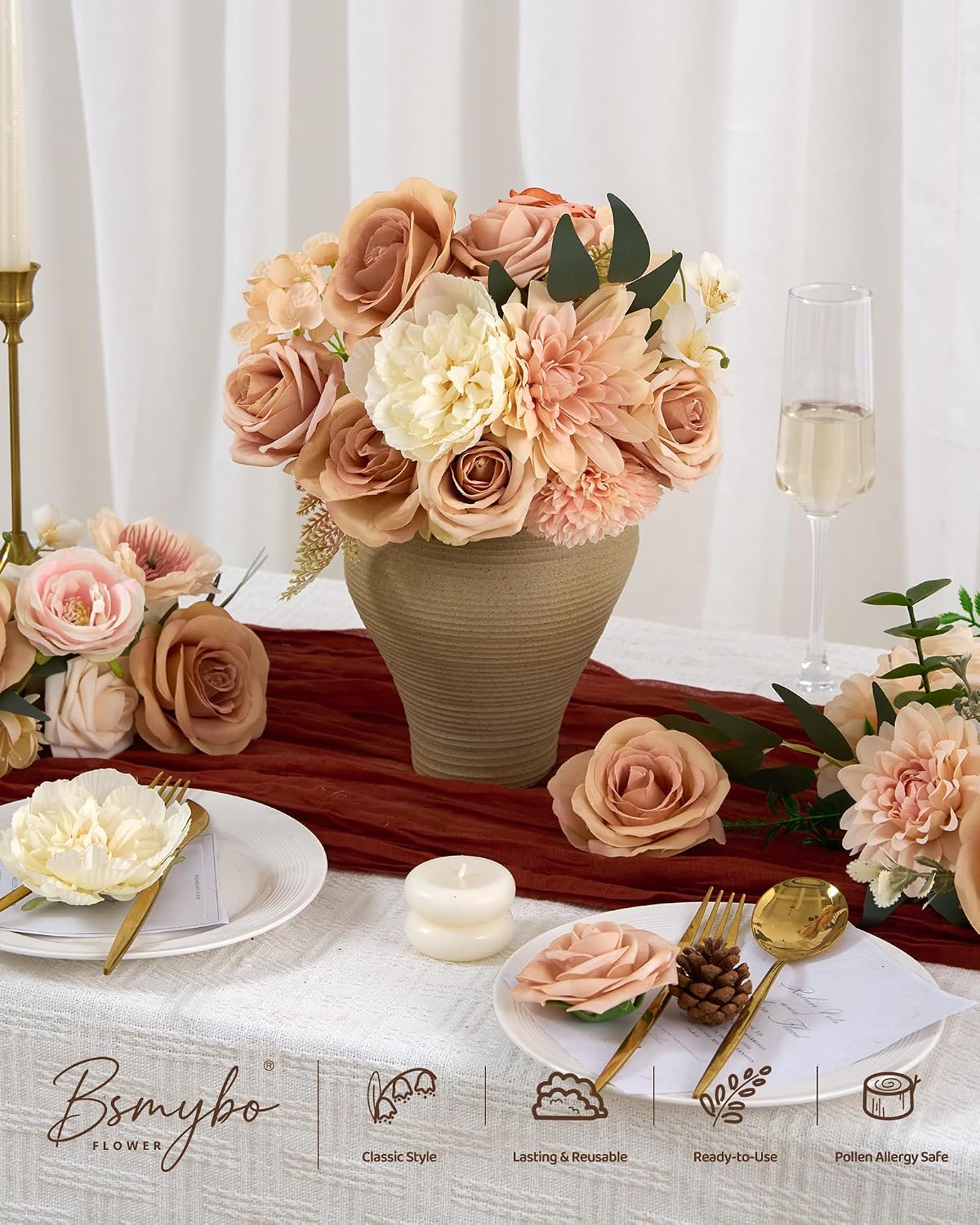 Artificial Flowers Combo Box Nude Brown Fake Flower for Wedding Decorations