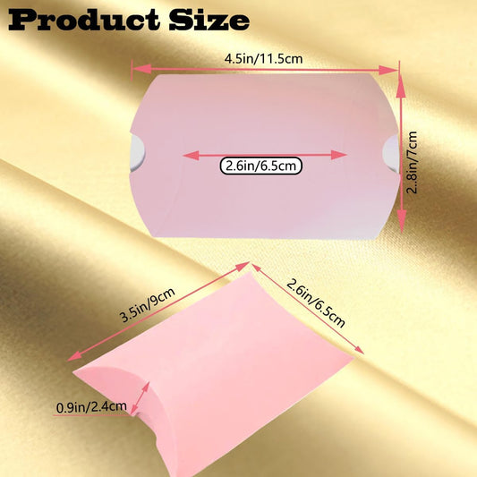 50 Pcs Kraft Paper Pillow Gift Boxes,3.5x2.6 Inch Mini Folding Treat Boxes, Creative Favor Box Folding Treat Boxes for Bakery, Candy, Jewelry, Wedding & Party Favors(Pink-1)