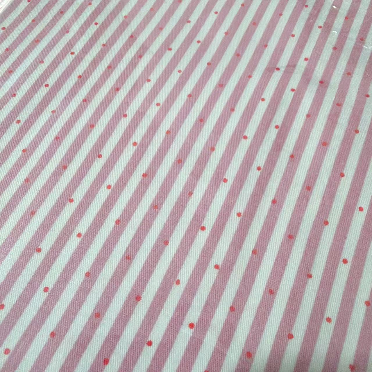 Light Weight Natural Cotton Fabric by The Yard DIY Making Supplies Quilting Patchwork Fabric DIY for Quilting Cotton Patchwork Cushions (Pink Striped dots, 1 Yard pre Cut)