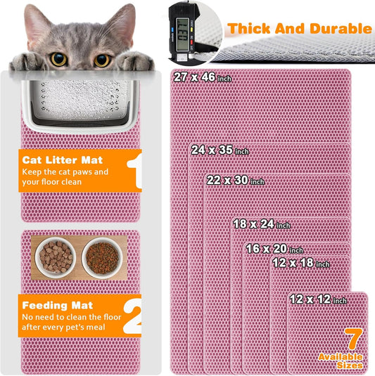 Cat Litter Mat 12"x18",Double Layer EVA litterbox Mat, Pink