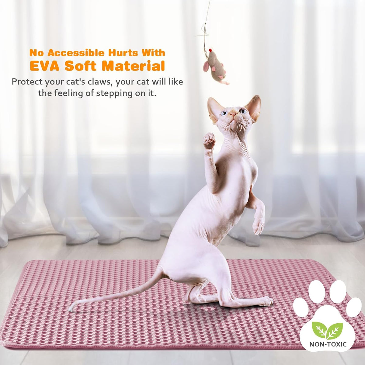 Cat Litter Mat 12"x18",Double Layer EVA litterbox Mat, Pink