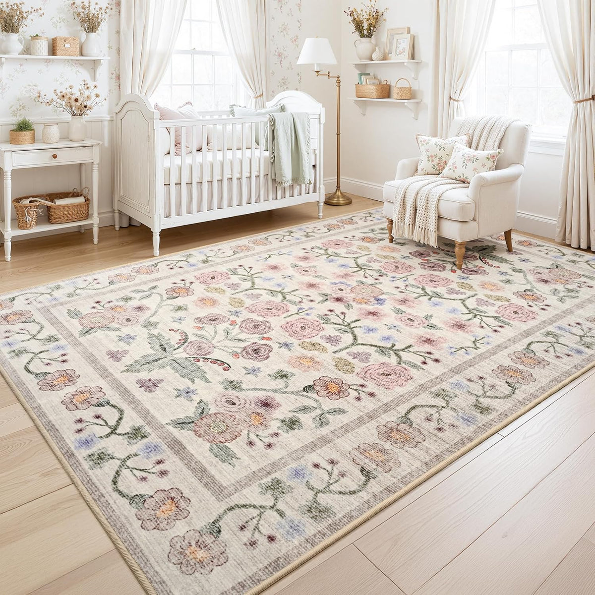 5x7 Pink Floral Large Area Rug Modern