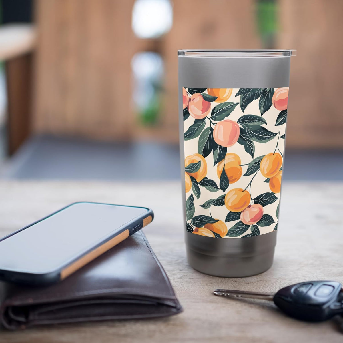 Cute Peach Fruit Pattern Art Stainless Steel Insulated Tumbler