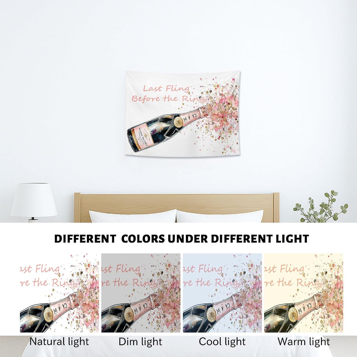 Sparkling Wine Floral Tapestry, Peach Confetti Wall Hanging for Bachelorette Party, Chic Decorative Room Décor, Fun Bedroom & Living Room Aesthetic 40x30 Inch