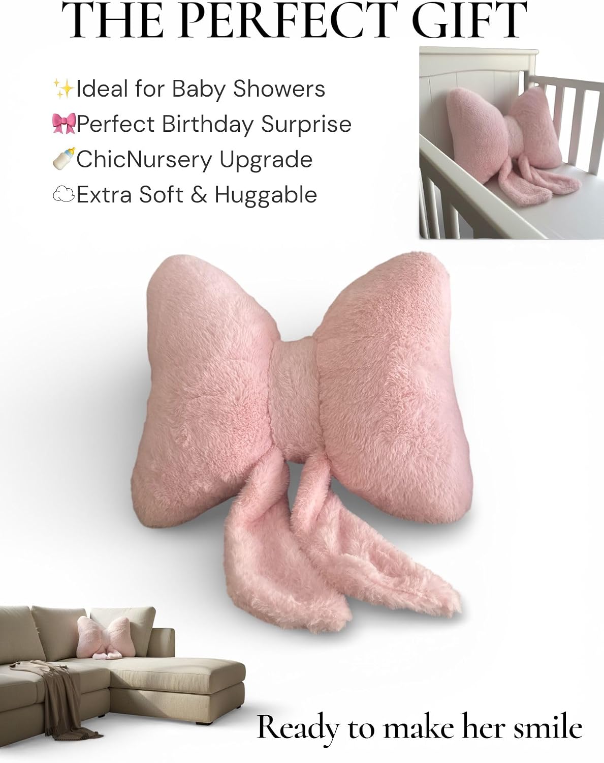 Pink Bow Pillow - Aesthetic Coquette Bowknot Decorative Pillow for Bedroom, Cute Velvet Ribbon Knot Cushion for Girls Room Decor, Large 16x13in Soft Plush Throw Pillow for Bed or Sofa