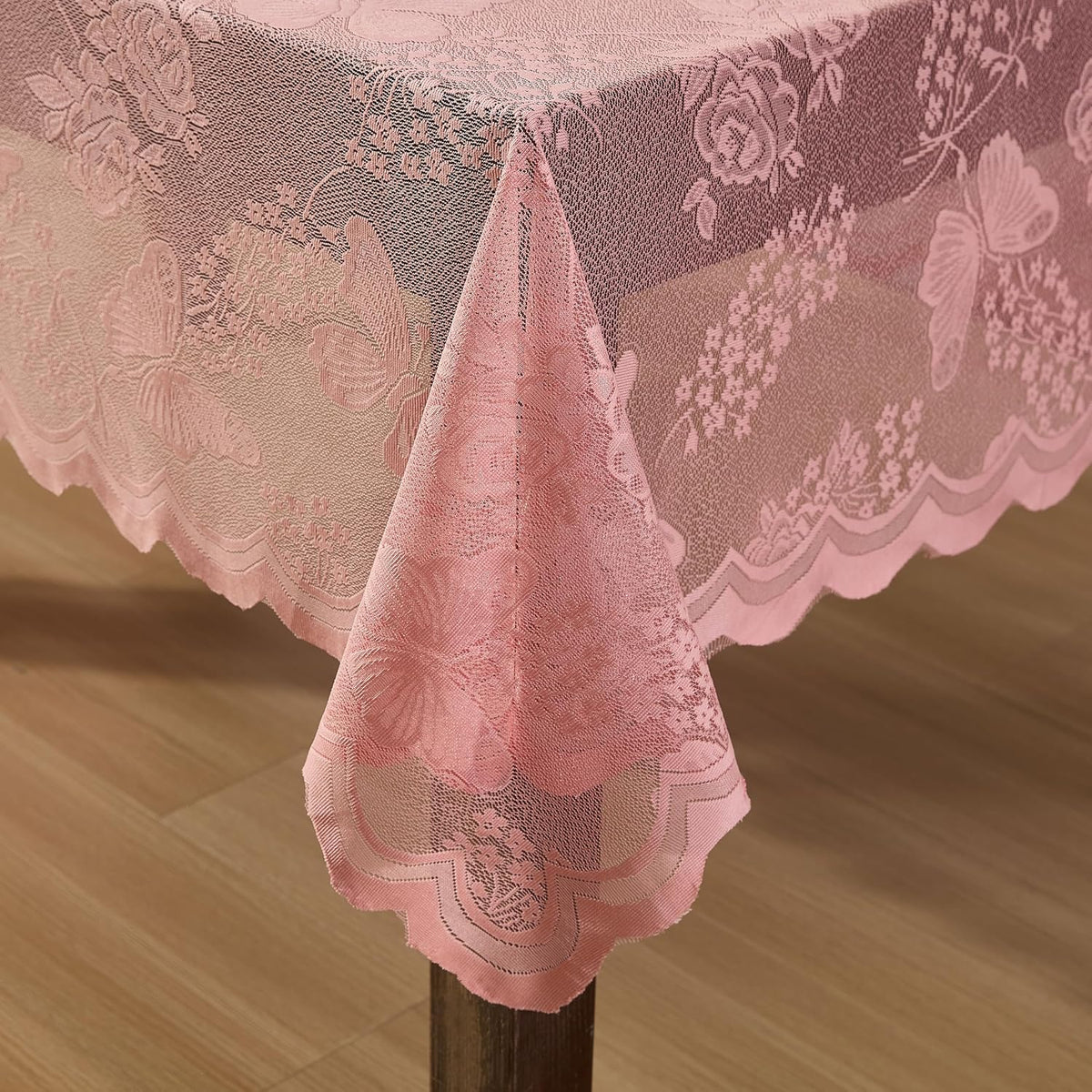 HLC.ME Butterfly Floral Lace Tablecloth, Round, 36 Inch Round, Blush Pink