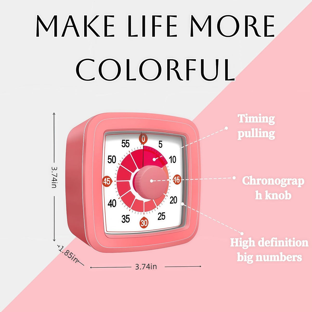Visual Timer for Kids, 60-Minute Countdown Timer for Classroom Office Kitchen, Pomodoro Timer with Silent Operation,Time Management Tools with Colorful Pattern(Pink)