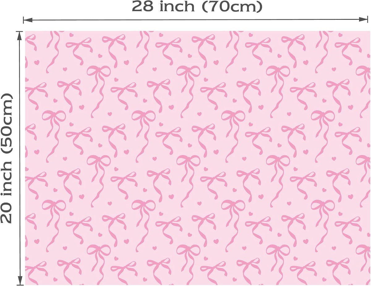 Pink Wrapping Paper Sheet - 8 Sheets Folded Flat Gift Wrap with Cute Ribbon Bow, Pink Plaid, Stripes and Leaves Design for Girl Baby Shower, Birthday, Wedding - 20 X 28 Inch Per Sheet