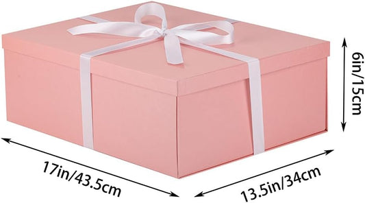 Extra Large Gift Box with Lid 17x13x6 Inches, Pink Gift Boxes for presents Packaging for Birthdays, Valentine's Day, Christmas, Anniversaries (Include Shredded Paper Fill, Envelope Card Ribbon)
