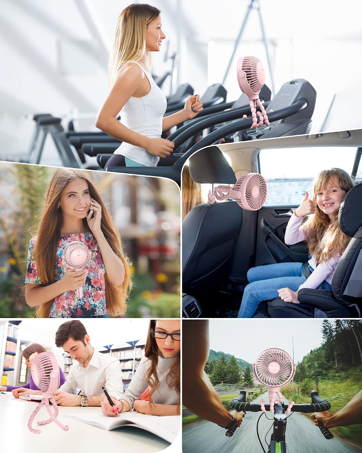 Clip on Stroller Fan, Rechargeable Long-Lasting Power Wind Fan, Pink