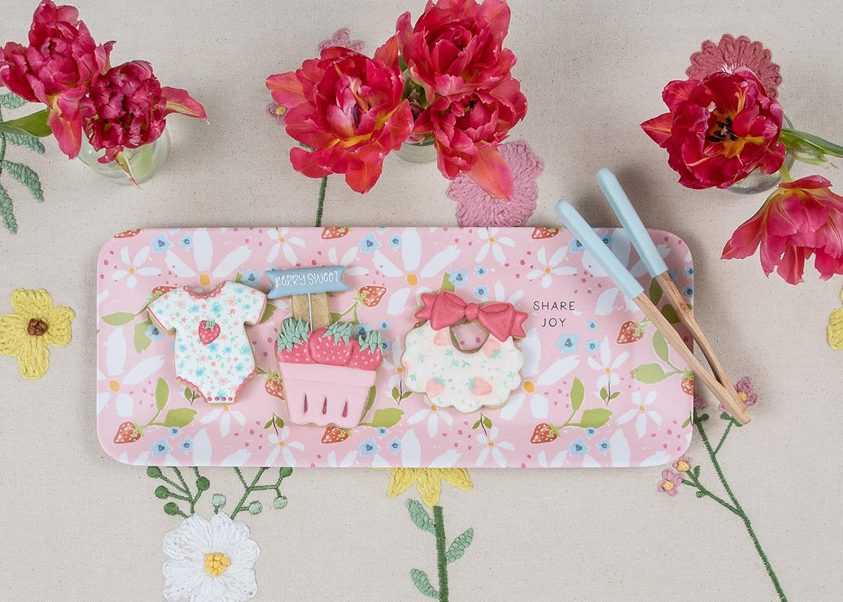 Berry Floral Melamine Set, tray 6" x 15" | tongs 7", Pink