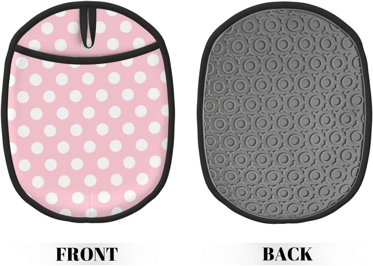 Light Pink Polka Dot Print Pot Holders for Kitchen 1 PC - Heat Resistant Oven Mitts Hot Pads with Pocket, Silicone Pot Holders with Hanging Loop, Non Slip Potholders for Kitchen Baking Cooking