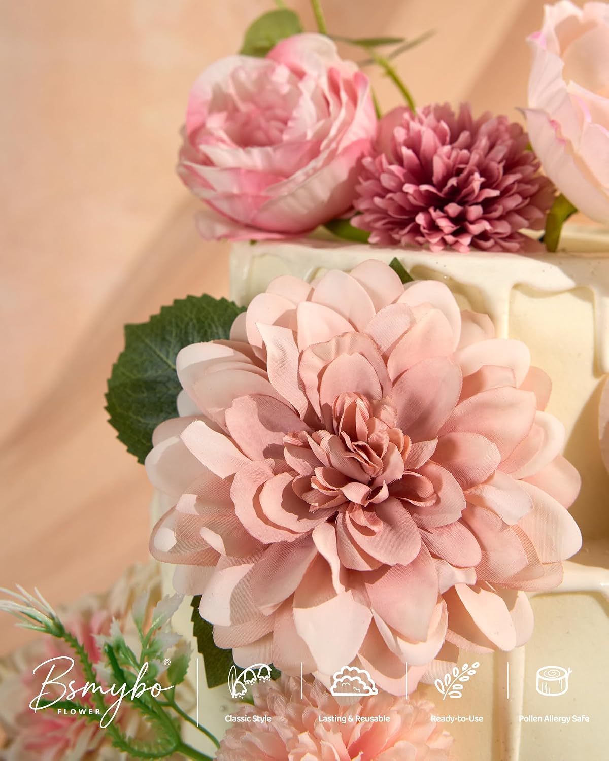 Artificial Flowers Combo Box Pink Fake Rose Flower for Wedding Decorations