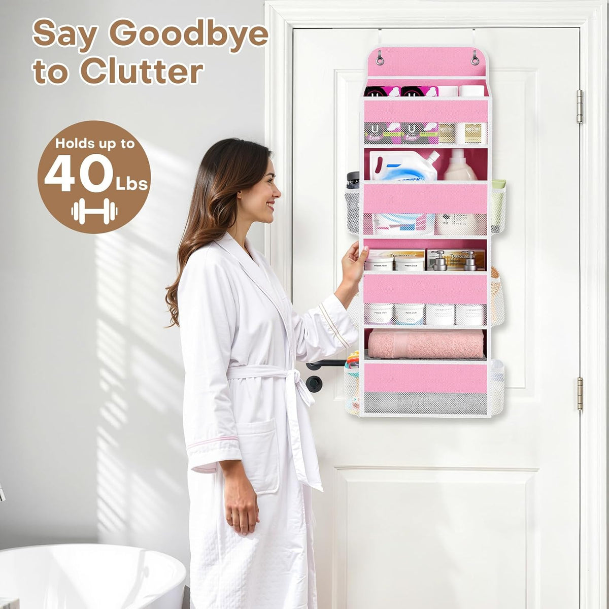 Over the Door Organizer, 4 Large Pocket Hanging Storage with 40lb Capacity