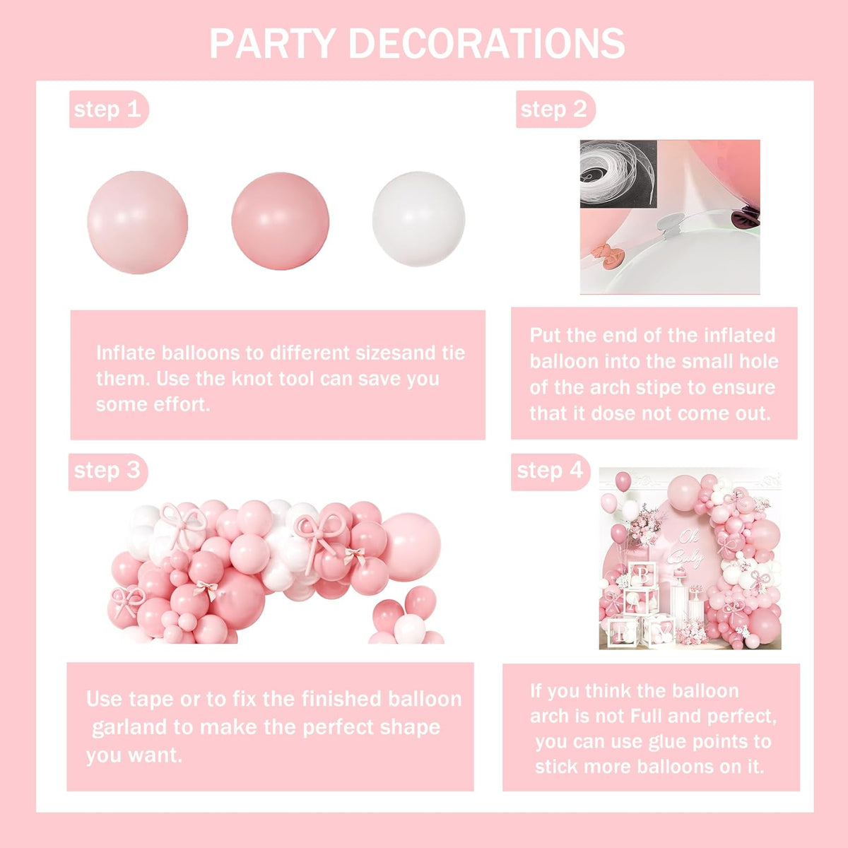 170Pcs Coquette Pink Bow Baby Shower Decorations for Girl - Soft Pink Balloon Arch Garland Kit with 4 Baby Boxes - DIY Long Balloons for Bows, Princess Birthday Party Supplies, Gender Reveal