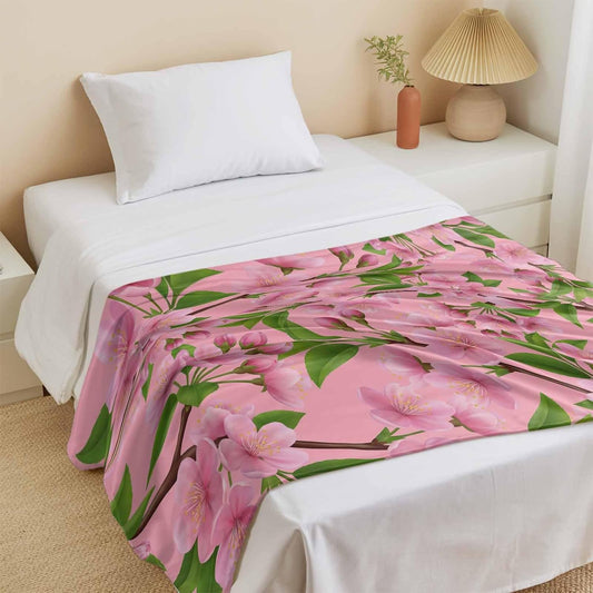 Cooling Blanket for Hot Sleepers, Pink Peach Flowers Lightweight Breathable Summer Blanket, Spring Botanical Watercolor Floral Leaf Double-Side Cool Throw Blankets for Sleeping Travel, 30"x40"