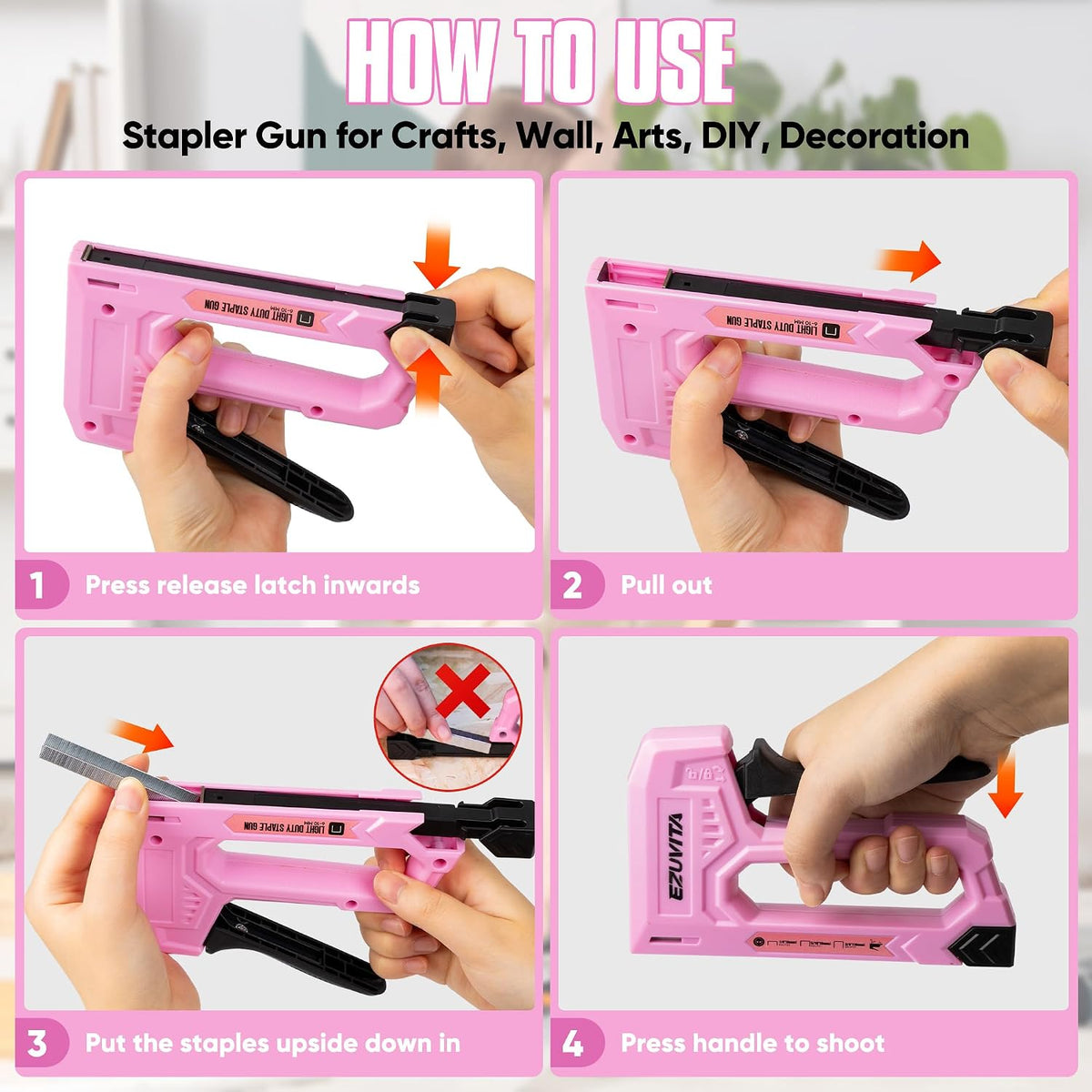 Light Duty Staple Gun for Wood, Pink Upholstery Staple Gun Kit