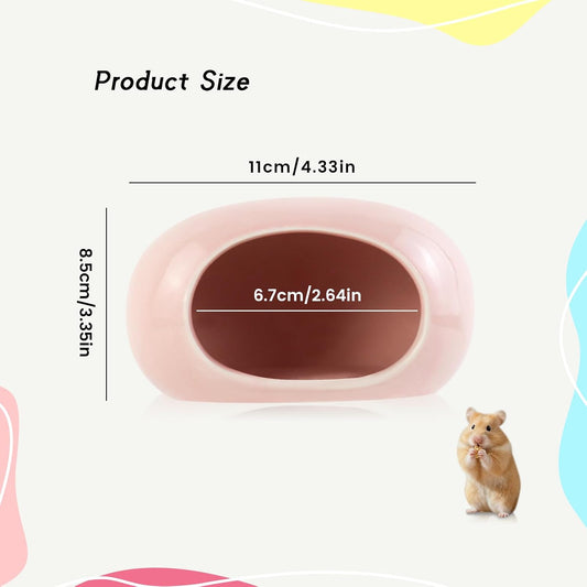 Ceramic Hamster Hideout, Cooling Hamster House All-Season Small Animal Cave, Easy to Clean Cave for Dwarf Hamsters, Gerbils, Mice (Pink)